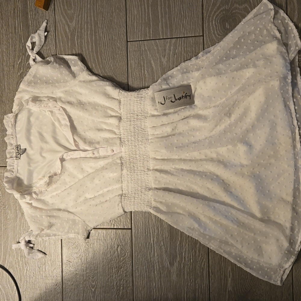 White dress with white poka dots